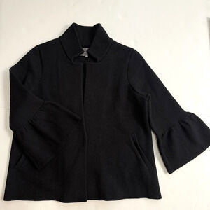 Anthropologie Blaise Snap Front Knit Jacket Sz S Black Stretch‎ 3/4 Bell Sleeve
